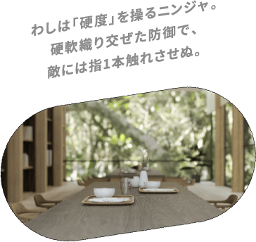 わしは「硬度」を操るニンジャ。硬軟織り交ぜた防御で、敵には指1本触れさせぬ。